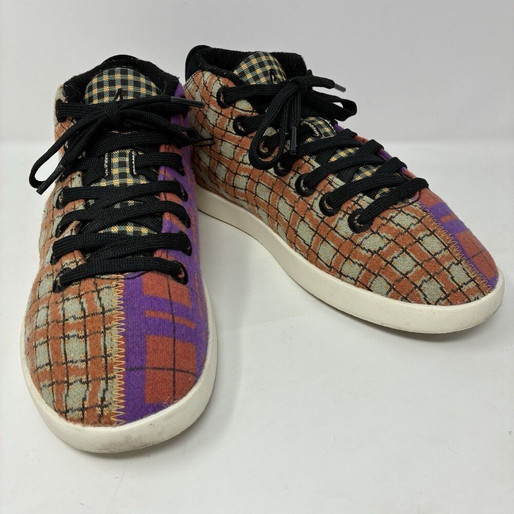 Allbirds Wool Piper Mid Shoes Womens 9 Orange Purple Plaid Limited Ed Sneakers